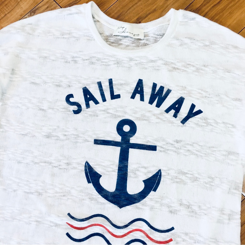 Vintage Havana Sweater Sailor Beach Anchor Nautical Coastal Waves White